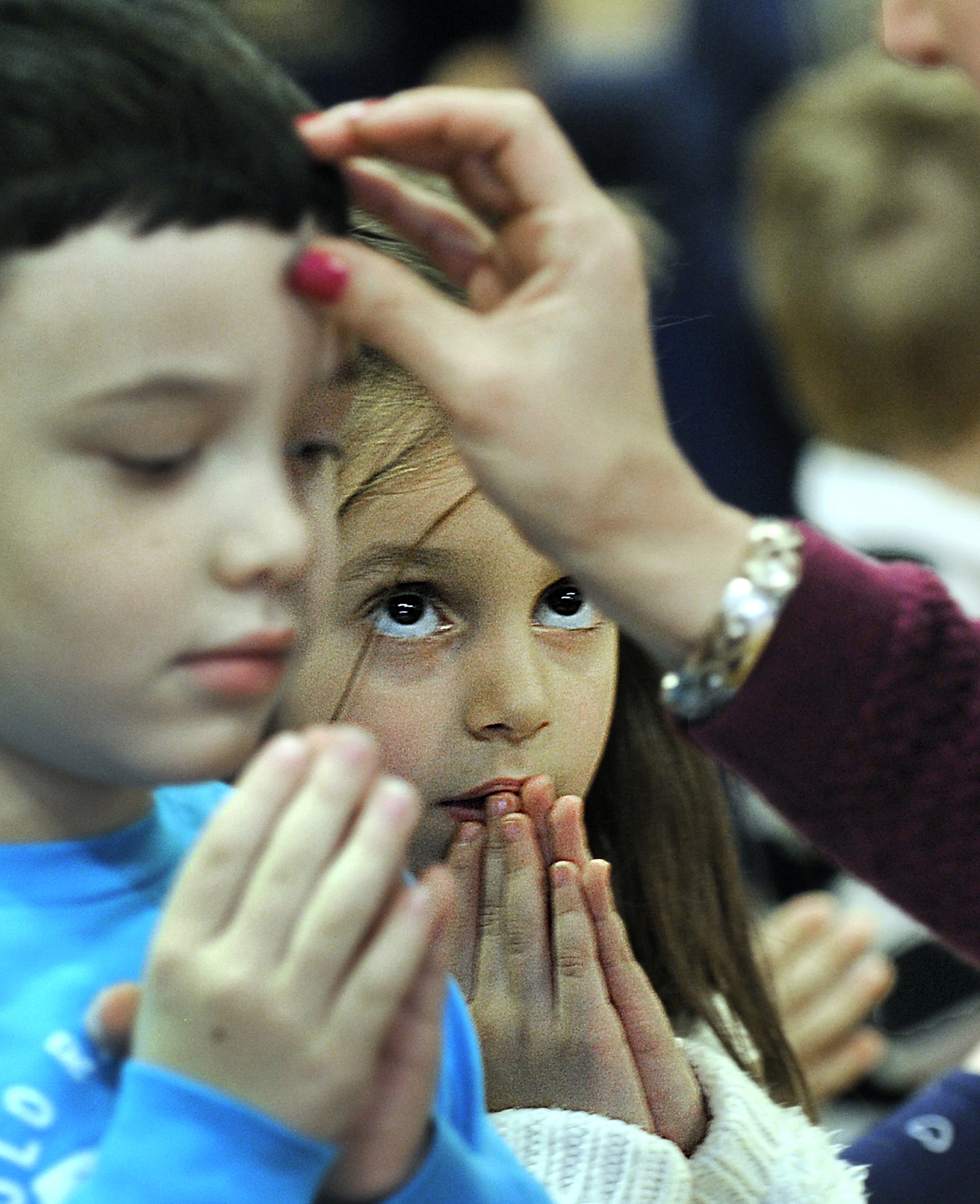 Ash Wednesday Mass at a Catholic school. 